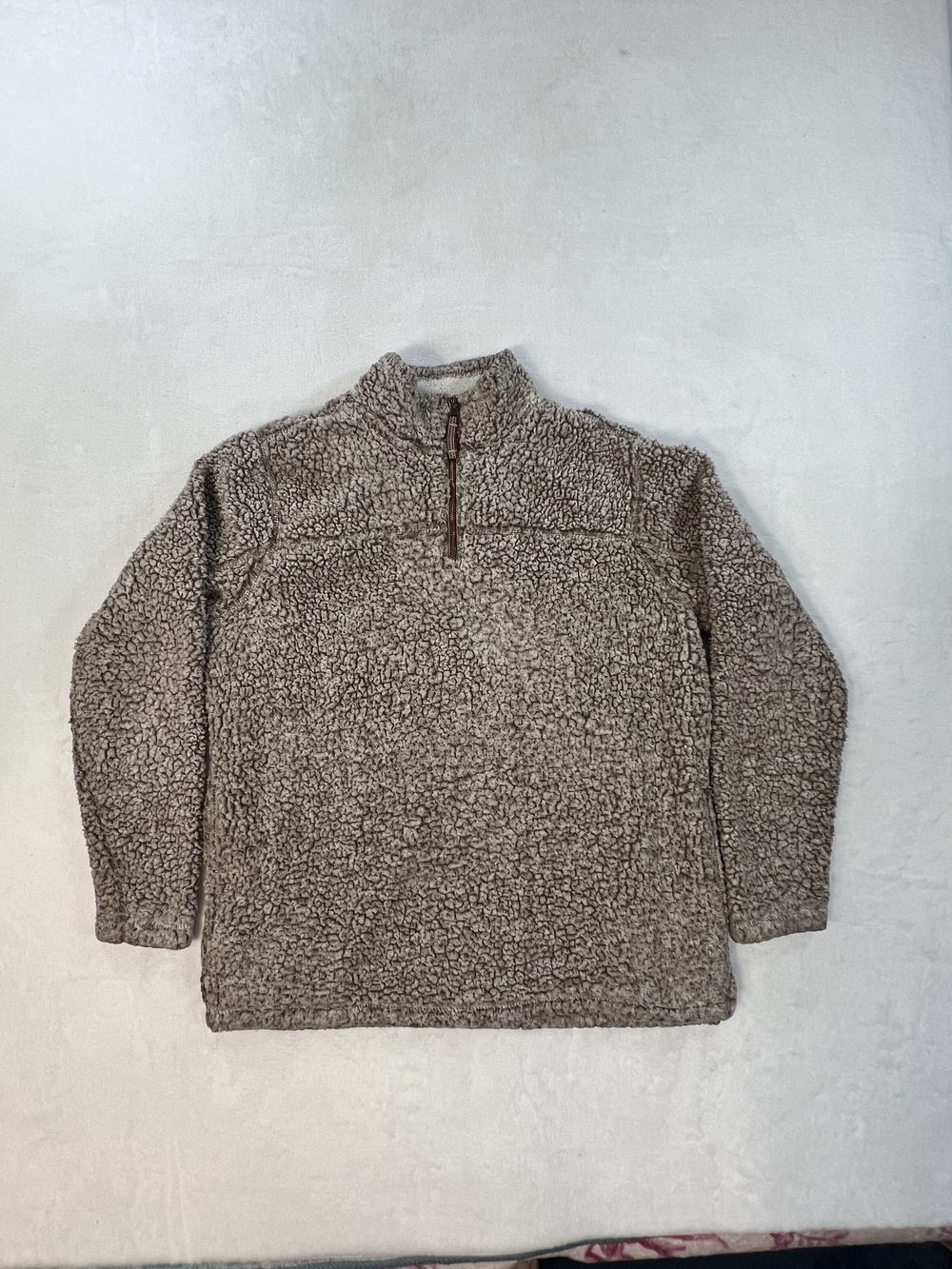 Grizzly Sherpa Mens Large Taupe Brown Fleece Quarter Zip Pullover 11216 FSTOAT